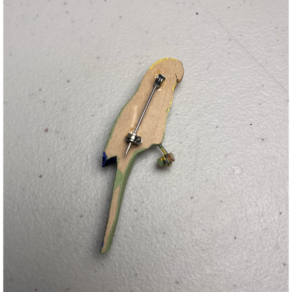 Vintage Parrot Bird Brooch Lot Macaw Parakeet Budgie Pins Jewelry Enamel & Wood - Picture 9 of 13